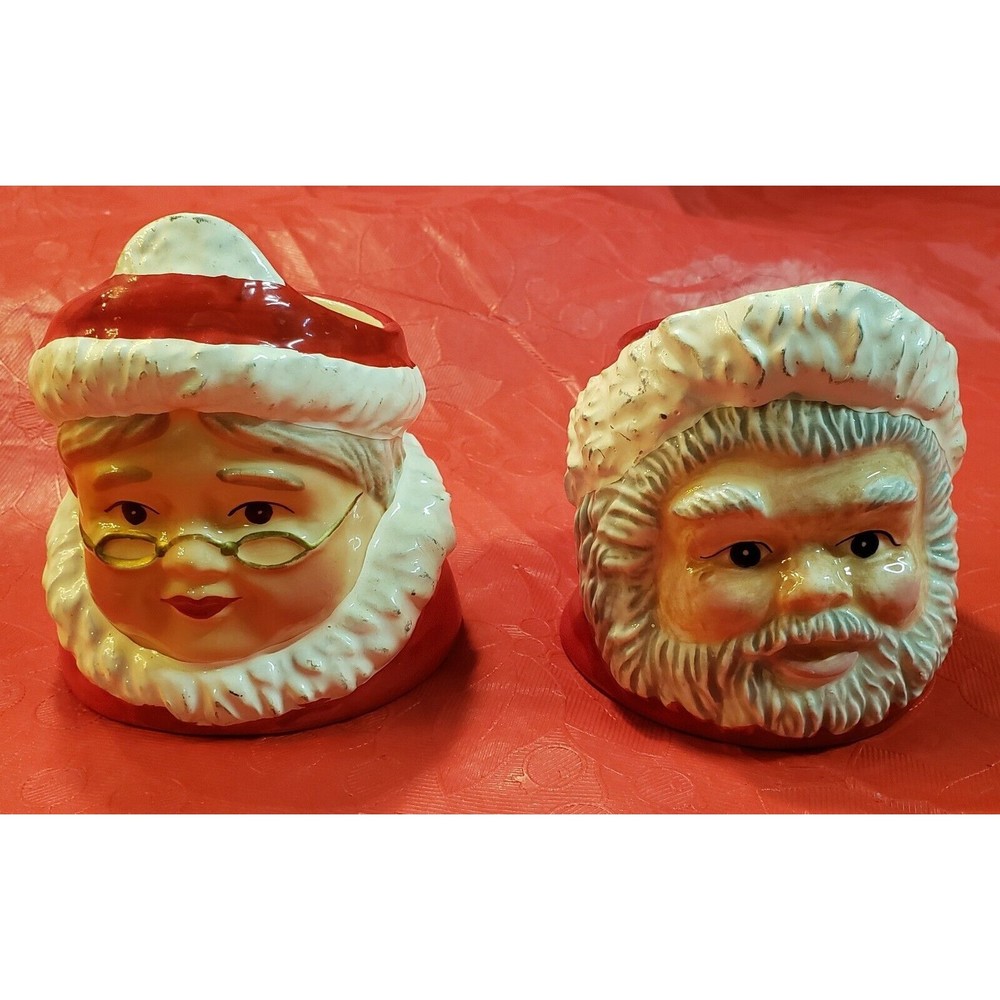 HTF Allure Ceramic Mr & Mrs Claus Santa Mug Votive Set Vtg Christmas Collectible